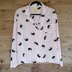 Shady Lady Size Large Pink and White Striped Satin PJ Top